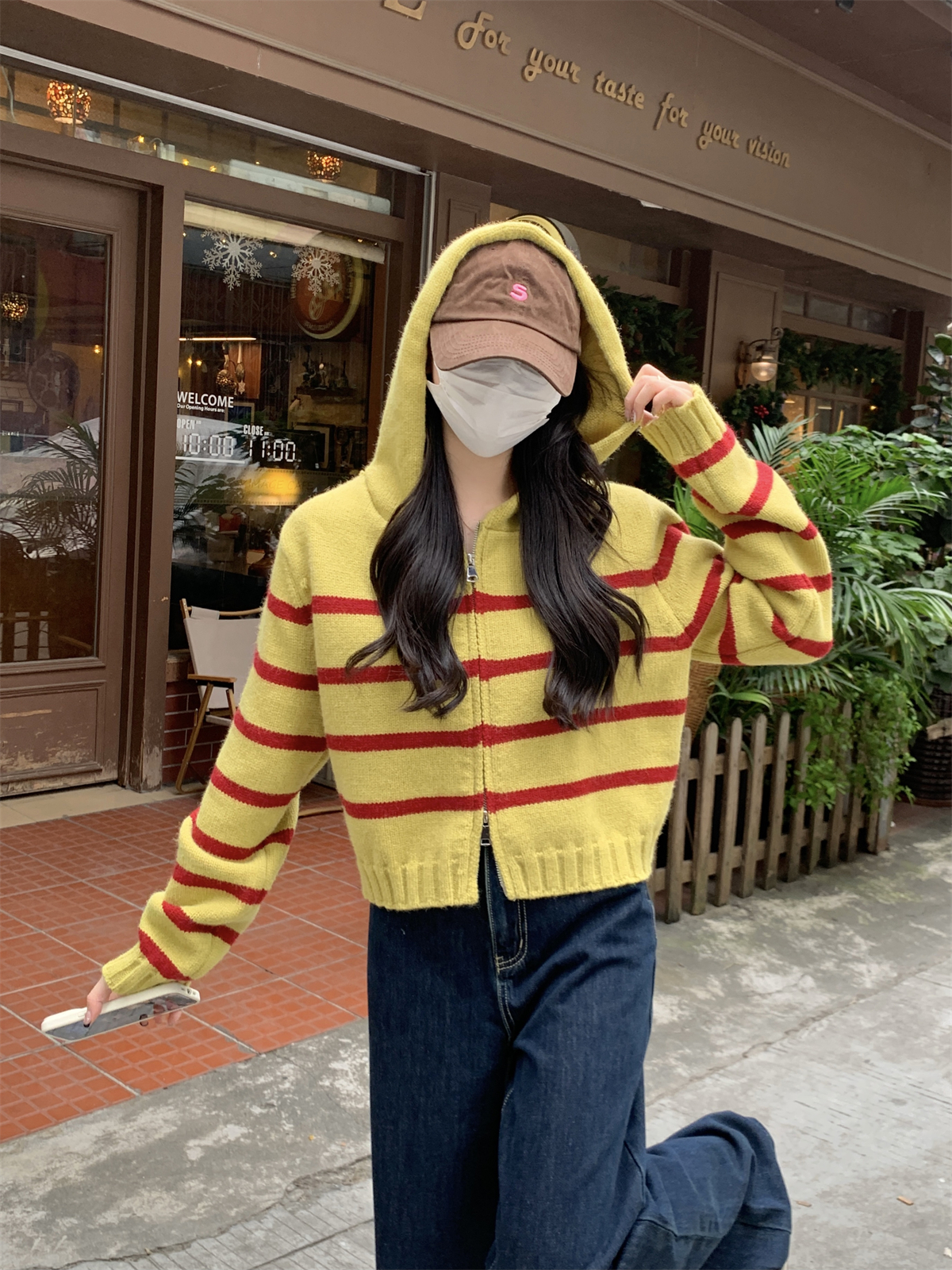 實拍 秋冬韓版復古寬鬆連帽拉鏈開衫北極絨針織毛衣外套女