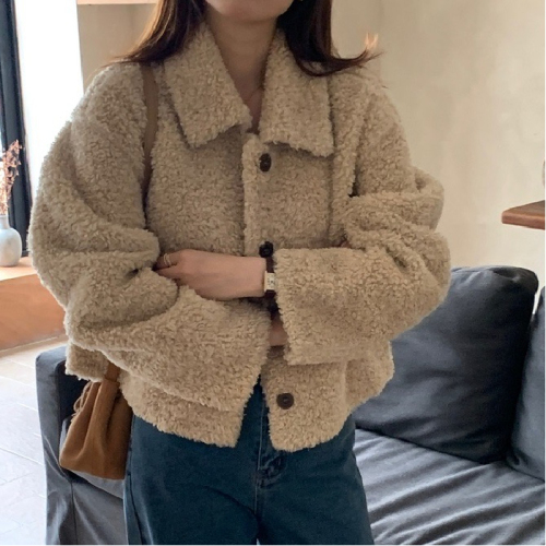 New autumn and winter sherpa short coat lapel single-breasted loose and versatile top