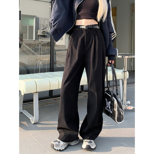 autumn and winter new style elastic waist corduroy straight personality bag casual pants for women
