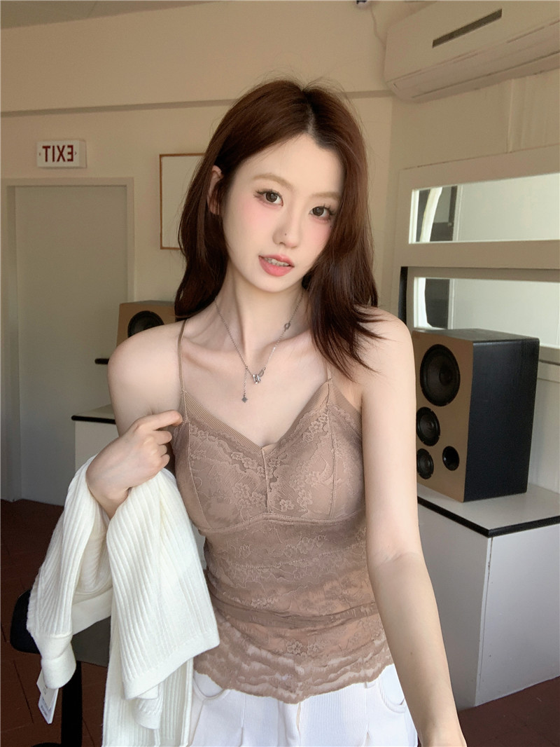實拍~2024早春蕾絲吊帶背心美背交叉辣妹無袖外穿打底衣