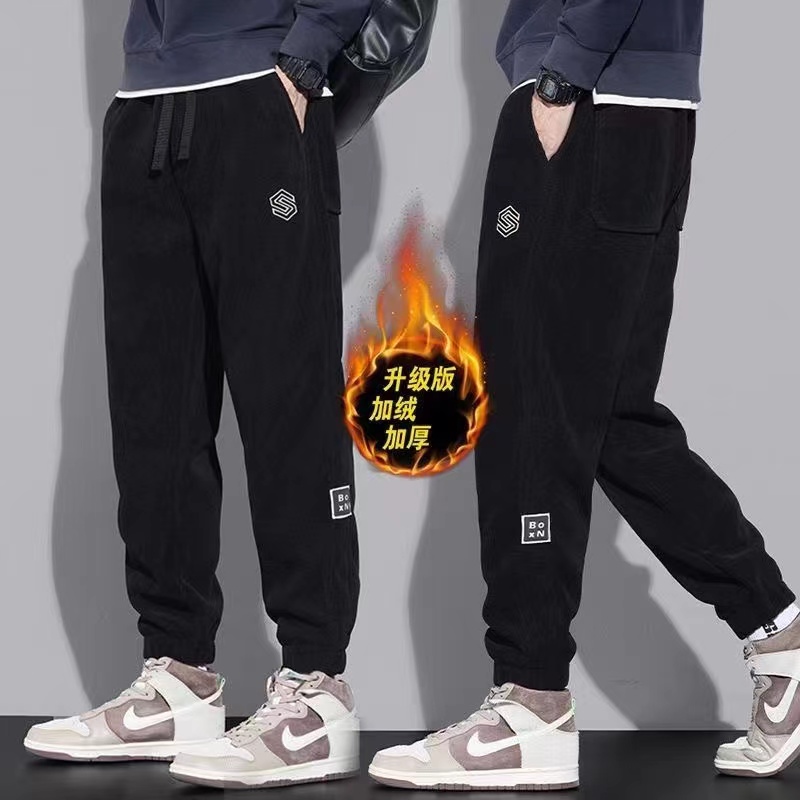 Men's trousers, autumn and winter corduroy men's trousers, high-end sweatpants, trendy brand loose casual trousers, trousers, velvet and thickened, trendy