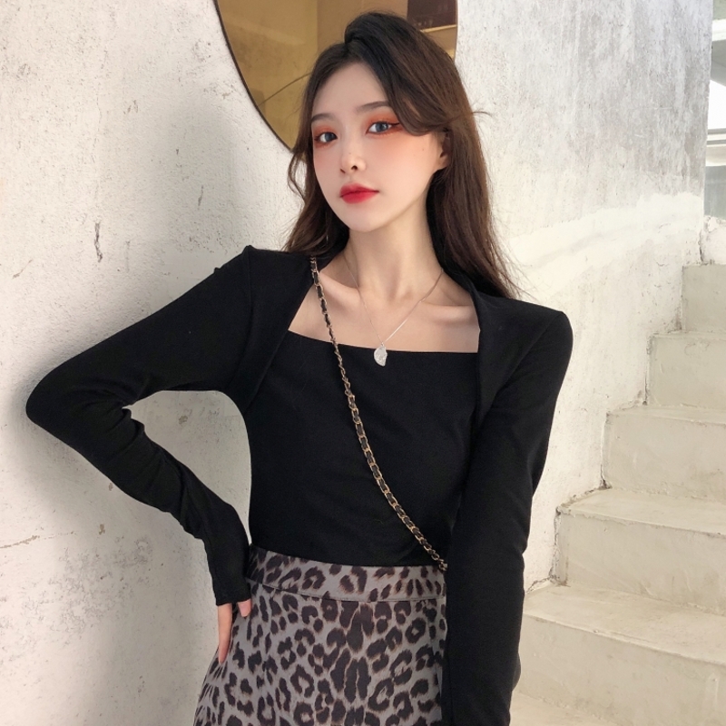 實拍  有氨德絨  修身磨毛T恤女長袖方領打底衫女秋冬裝