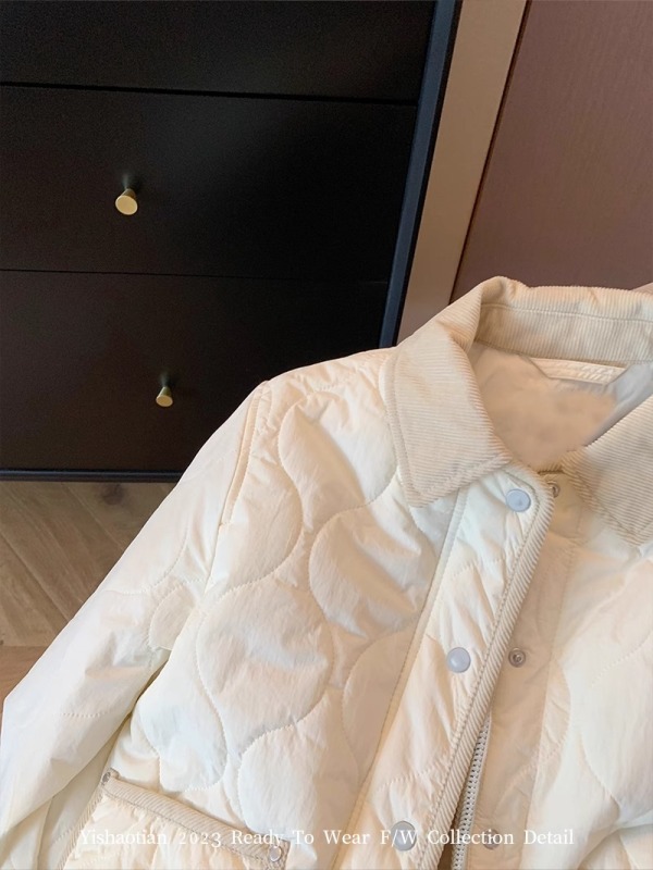 College style contrasting color bear lapel rhombus cotton coat for women autumn and winter 2023 new Korean style loose warm cotton coat