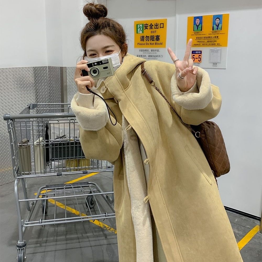 2023 winter new style loose velvet thickened long lamb wool coat coat for women trendy