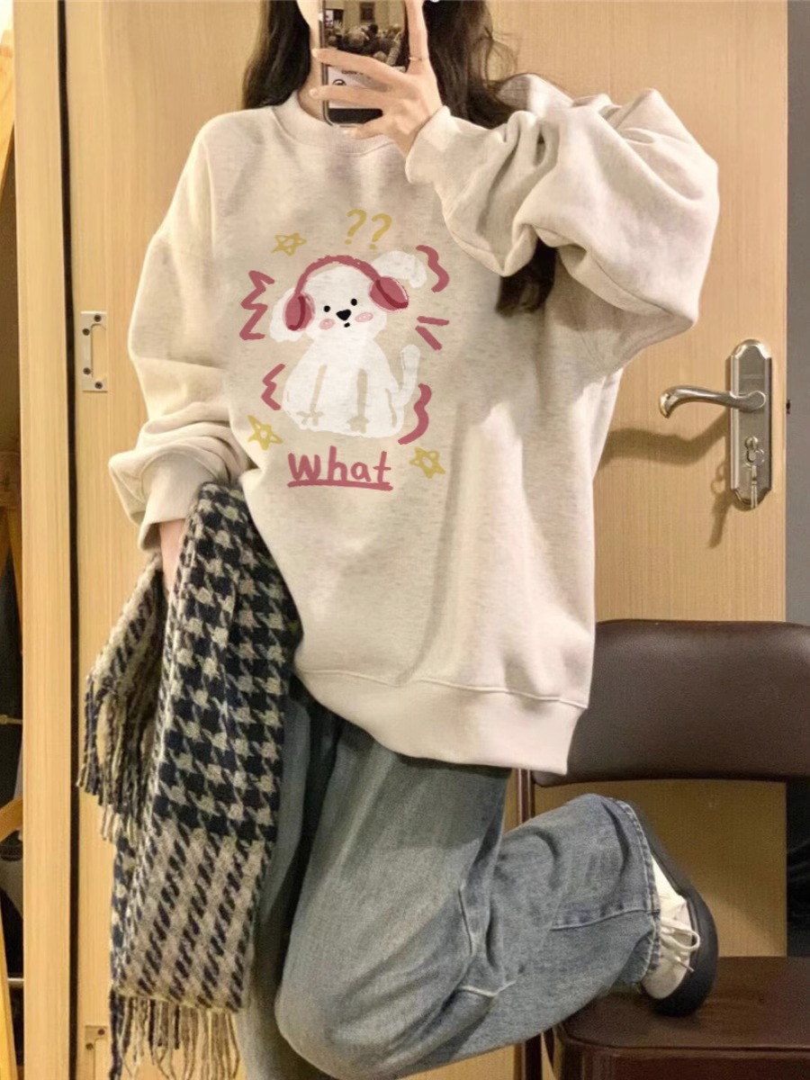 官圖 華棉複合薄款310克/加絨410克 秋冬裝衛衣女印花寬鬆