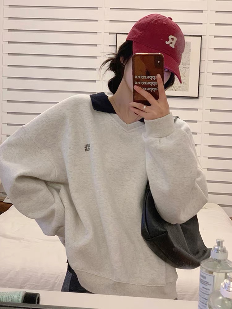 /#官圖  260g 大魚鱗  早秋 新款設計感小眾polo領衛衣女