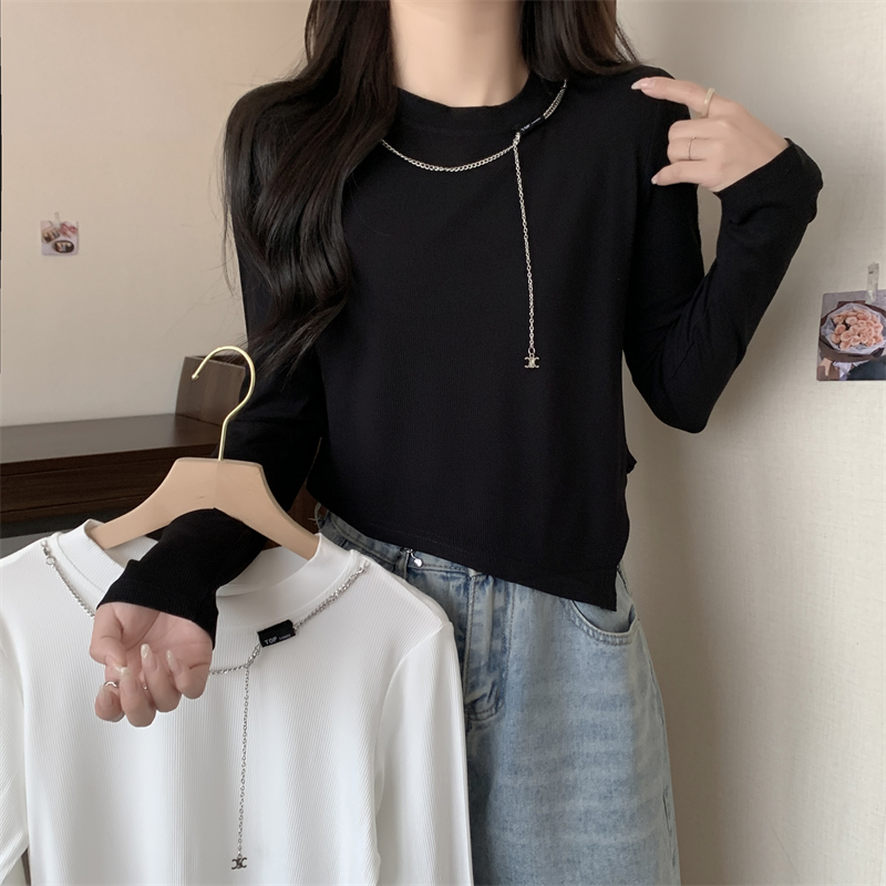 實拍  有氨德絨  設計感小眾打底衫女磨毛長袖T恤女韓版