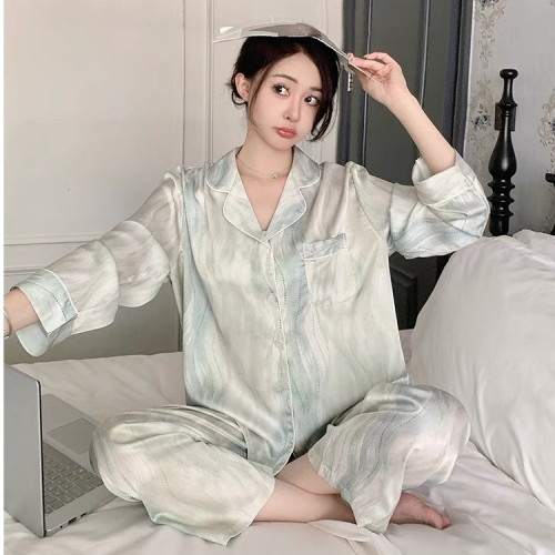 优质丝光棉春秋睡衣女2024年韩版新款长袖可外穿纯欲风甜美家居服
