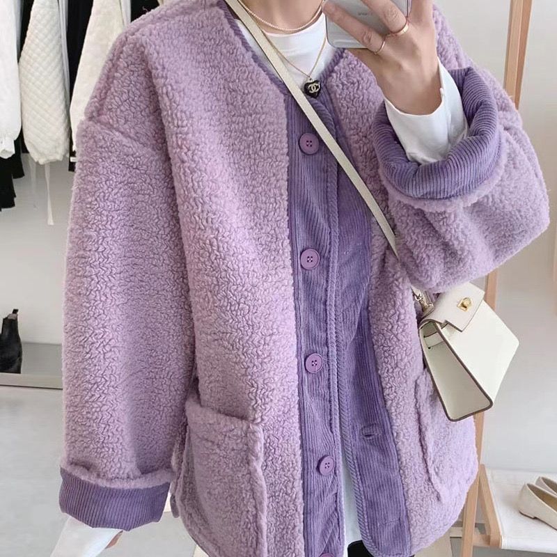 Lamb wool jacket women's new 2023 autumn and winter short style ladies retro high-end thickened baseball uniform top