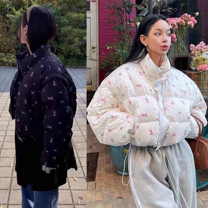 South Korea's Dongdaemun is a good-looking autumn and winter small floral bright hand-stuffed cotton fashionable bakery style