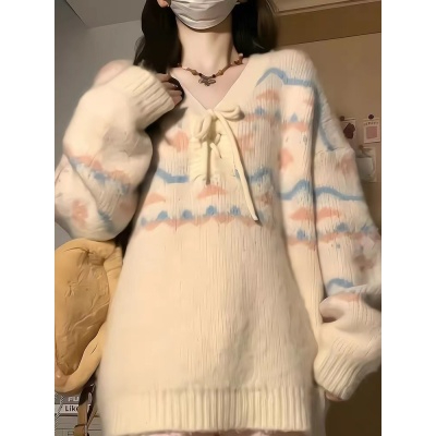 慵懶風森系古着毛衣女秋冬2023新款高級感內搭打底針織衫寬鬆上衣