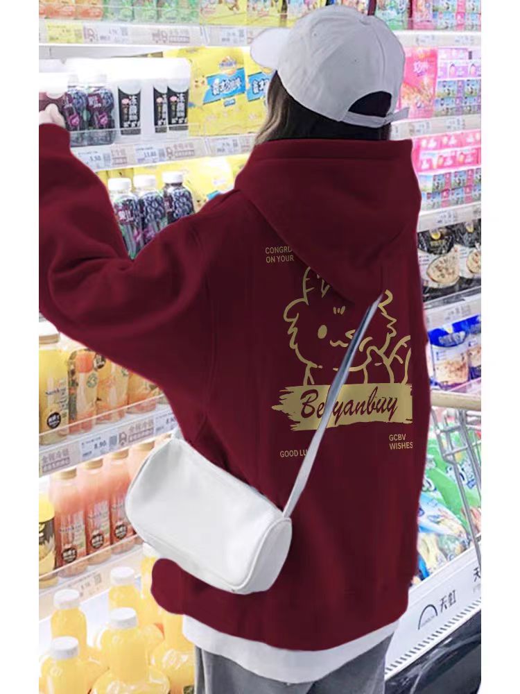 薄款華棉牛奶絲 加絨華棉銀狐絨 印花衛衣女連帽簡約高級感上衣