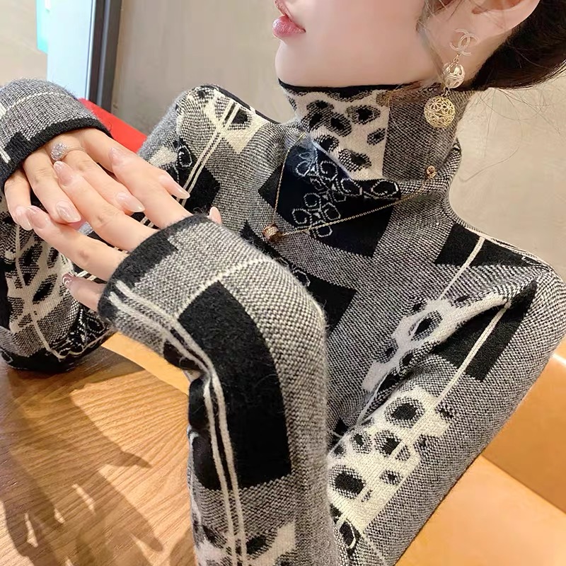 高領毛衣女秋冬2023年新款時尚洋氣長袖打底衫顯瘦針織衫內搭