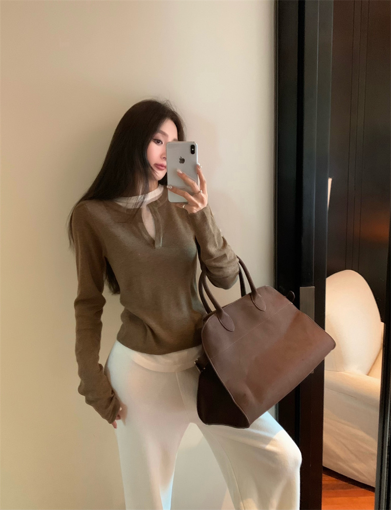 實拍  新款~時尚美式假兩件針織毛衣上衣