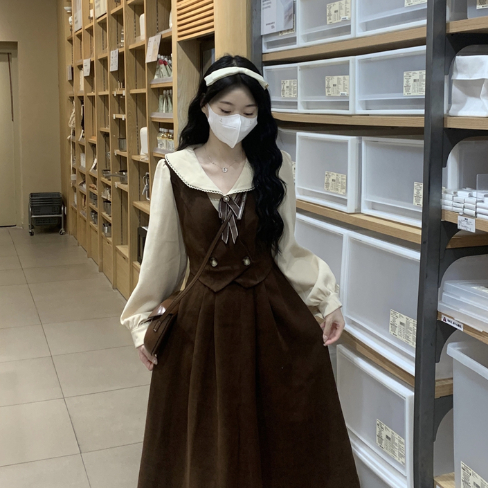 原版面料+做法 法式學院風復古連衣裙女2023款早秋季娃娃領茶歇