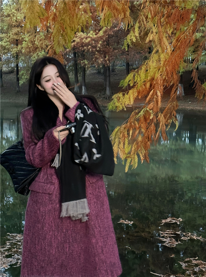 Actual shot of Gesang Meicai retro woolen coat with pleated design suit-style long coat for women