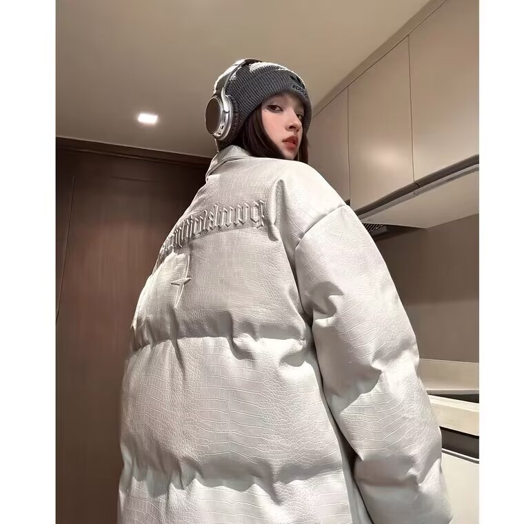 American vibe high street pu leather cotton jackets for men and women new winter coats thickened and warm down cotton jackets trendy brand