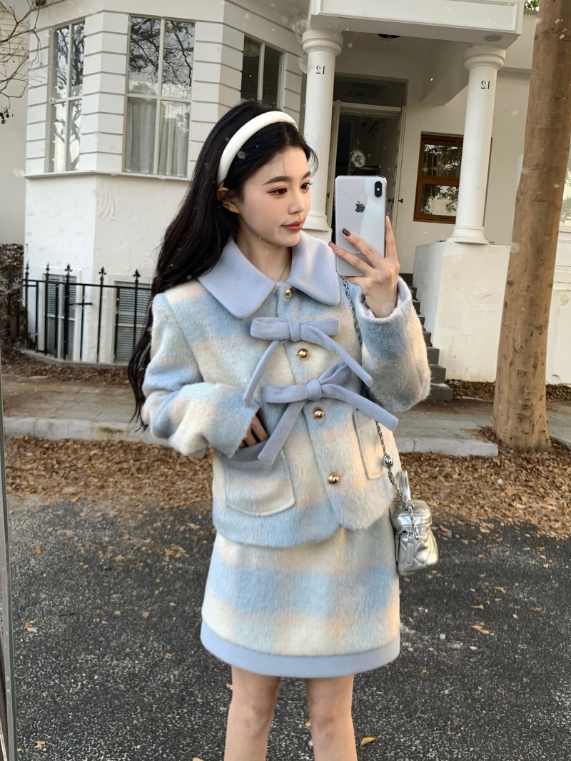 大碼女裝小香風富家千金套裝裙2023秋冬毛外套半身裙高級感兩件套