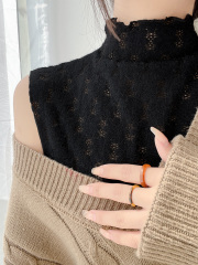 High-end lace vest, versatile half-turtleneck sleeveless base layer—women's autumn/winter hollowed-out layered short mesh top
