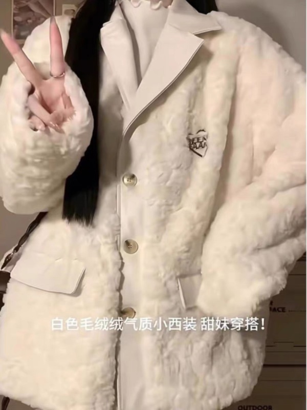 Lamb Plush Jacket Women's Autumn and Winter Plus Velvet Thickened 2023 New Style Small Versatile Loose Furry Cotton Clothes Trendy