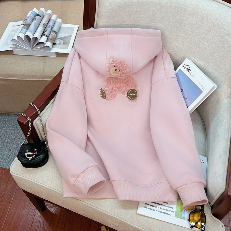 實拍華棉複合羊駝絨加絨加厚420克衛衣女秋冬潮保暖上衣大碼女裝