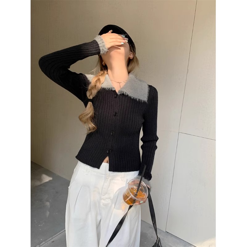 2023 Autumn and Winter New Gentle Style Sweater Coat Women's French Style Slim Fit Knitted Cardigan Black Top