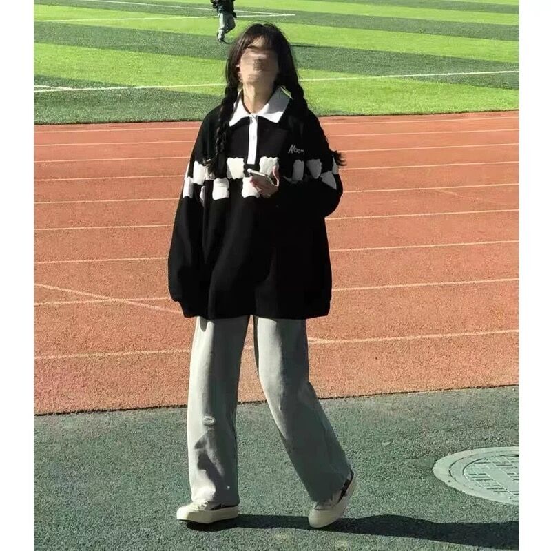 官圖  大魚鱗 衛衣女polo領學生百搭上衣秋裝新款