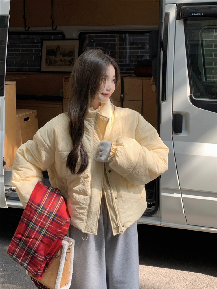 實拍韓系短款立領寬鬆保暖加厚棉服外套高腰百搭休閒褲蘿蔔褲