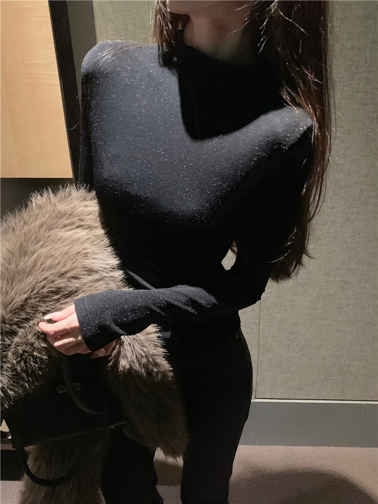 實拍~秋冬氣質微透高領T恤打底衫女時尚百搭長袖上衣