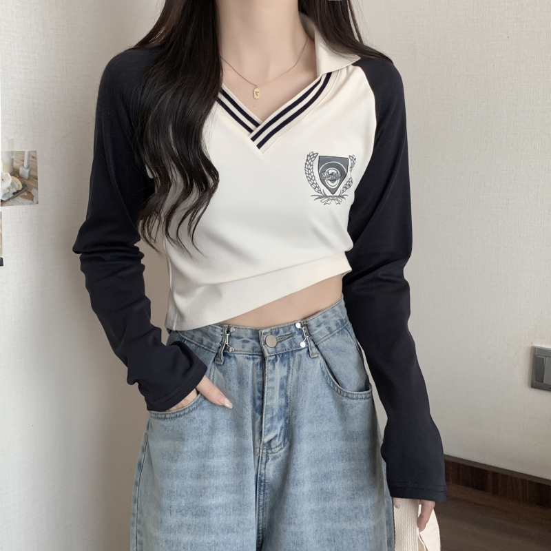 實拍  有氨德絨  Polo衫V領長袖T恤女磨毛打底衫女秋裝