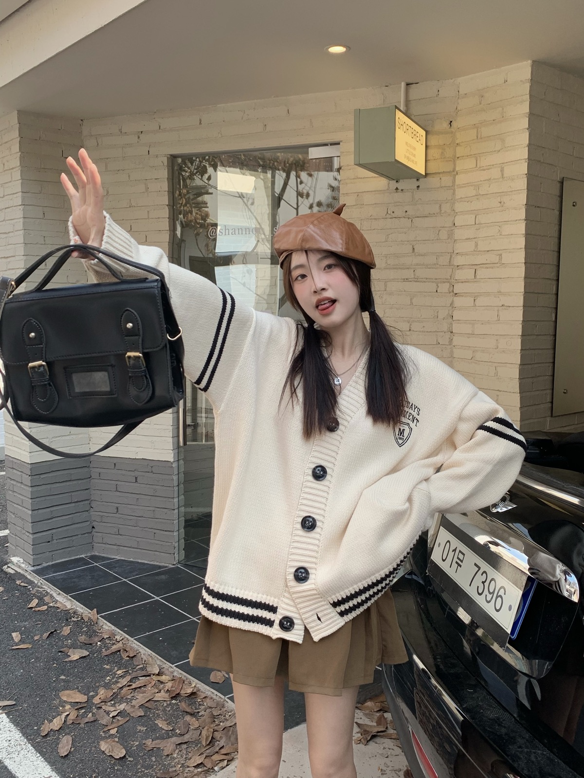 MAXMENT美式復古休閒V領開衫毛衣學院風秋冬針織衫寬鬆外套男女