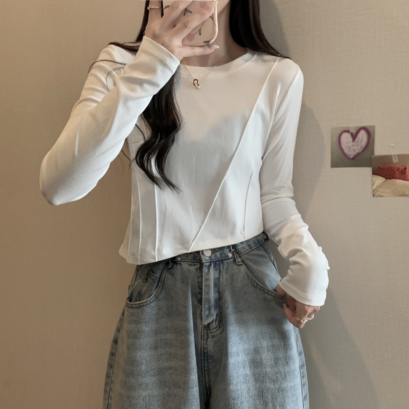 實拍  有氨德絨  設計感小眾長袖T恤女打底衫磨毛短款秋裝
