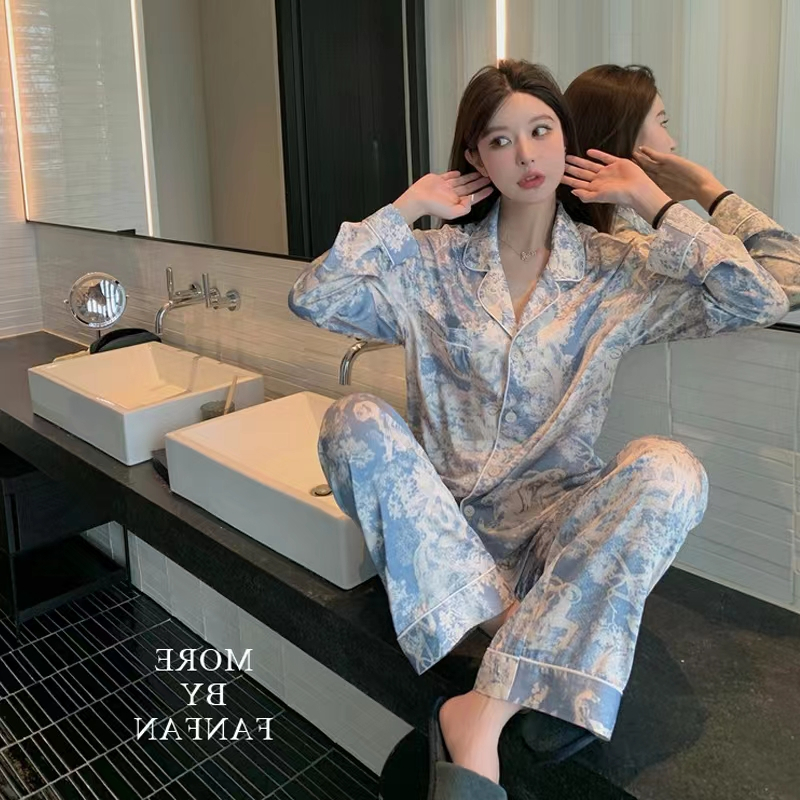 優質絲光棉睡衣女春秋韓版可外穿家居服長袖長褲套裝公主純欲風