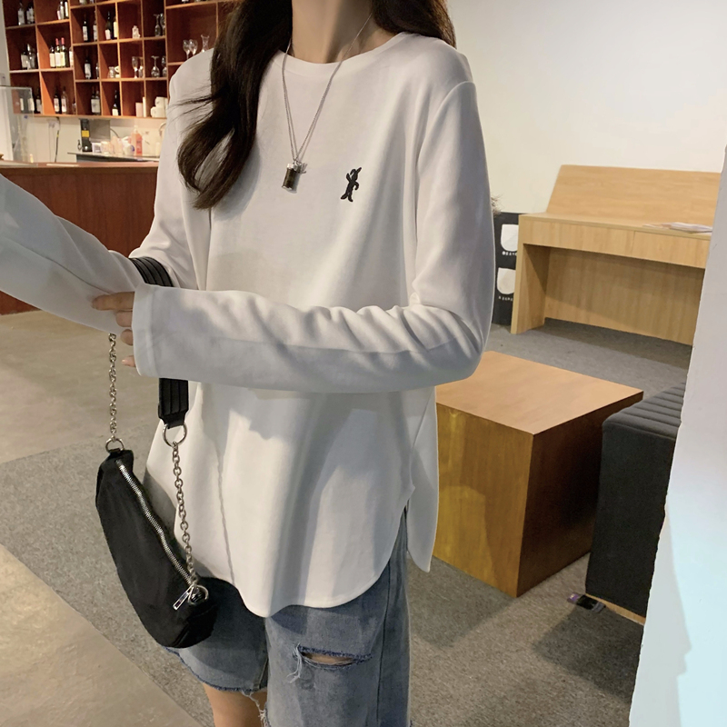 實拍  有氨德絨  磨毛開叉加厚長袖T恤女打底衫秋裝