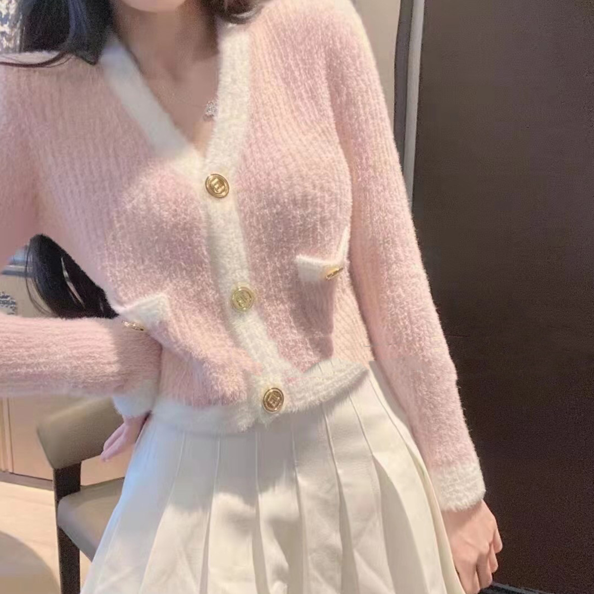 質檢官圖秋冬季新款女裝撞色條紋針織開衫女外套設計感上衣