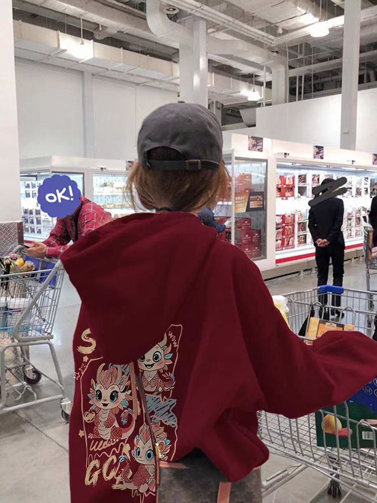 薄款華棉牛奶絲 加絨華棉銀狐絨 印花衛衣女連帽簡約高級感上衣
