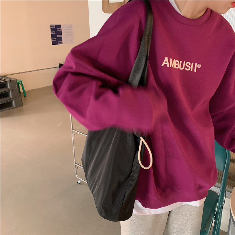 加絨加厚 紫色衛衣女冬季寬鬆韓版慵懶風外套設計感小眾圓領上衣