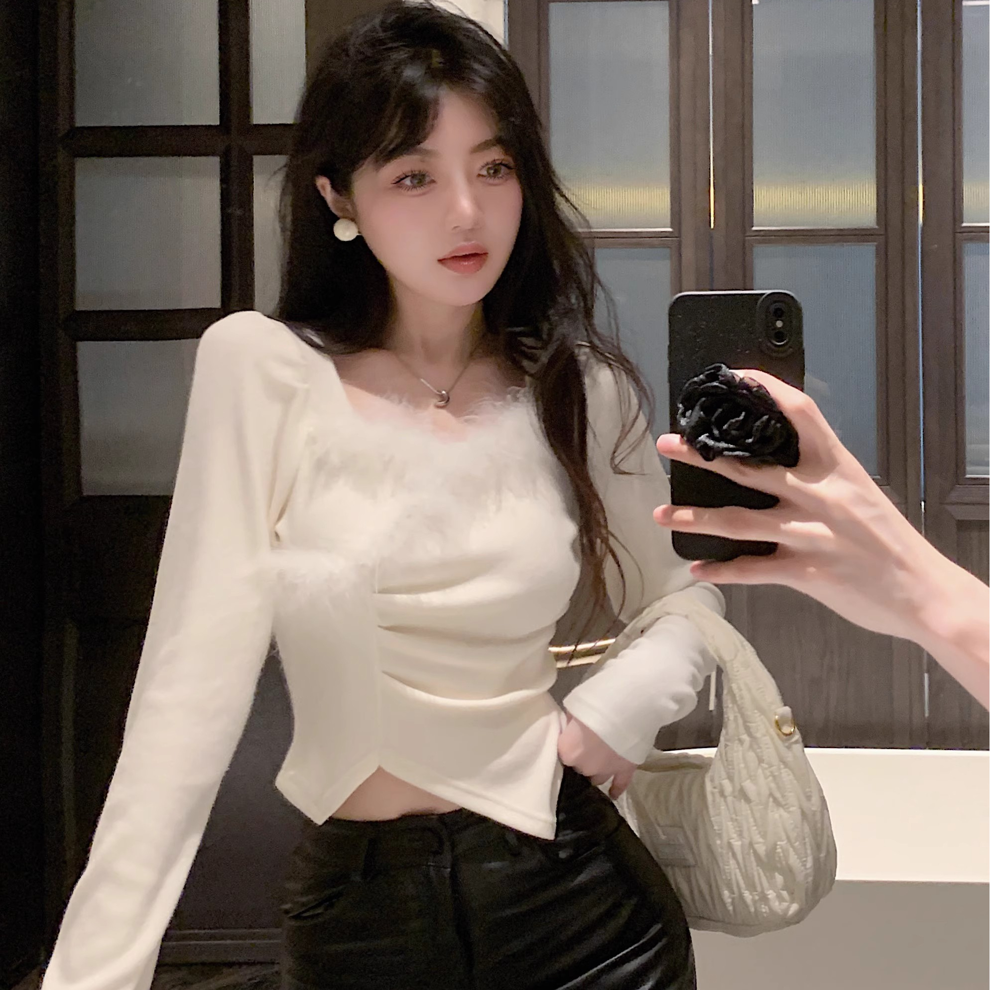 甜美長袖毛衣針織衫女2023秋冬季新款設計感不規則拼接上衣打底衫