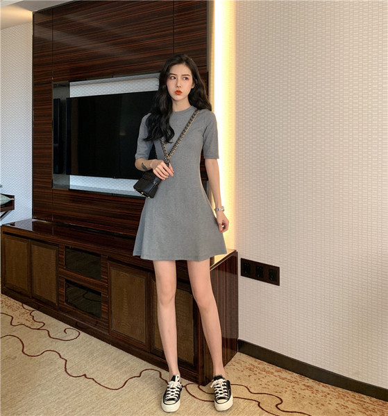 韓版chic收腰顯瘦百搭連衣裙仙女超仙森系連衣裙女