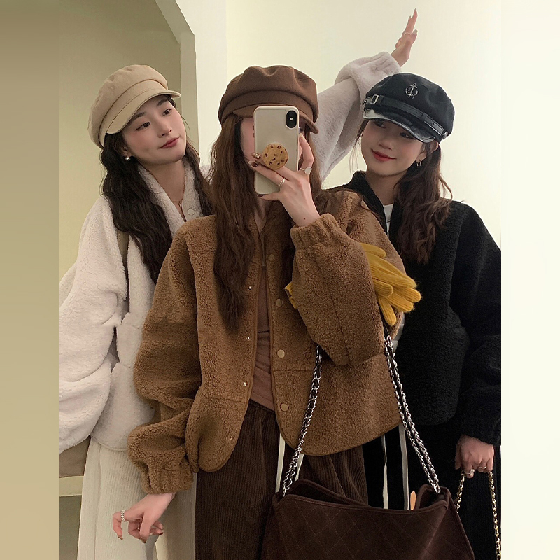 Lamb Plush Jacket Women's Autumn and Winter 2023 New Small Fragrance Short Style Thickened Maillard Wear