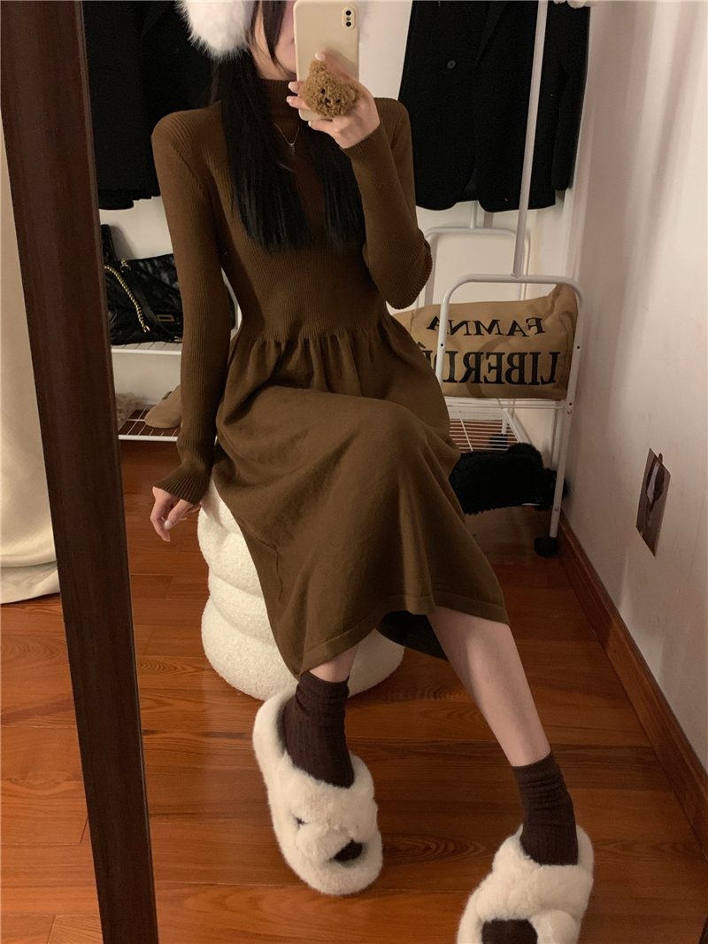 Real shot knitted inner bottoming skirt drapey dress 2023 new skirt long skirt for small women