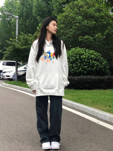 官图美式hiphop复古卡通卫衣女秋冬加绒vibe国潮小众连帽外套