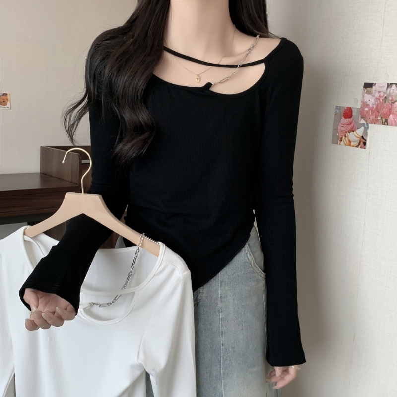 實拍  有氨德絨  設計感小眾打底衫女長袖T恤女磨毛