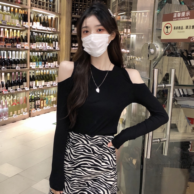 實拍  有氨德絨   修身設計感小眾鏤空打底衫女秋冬裝長袖