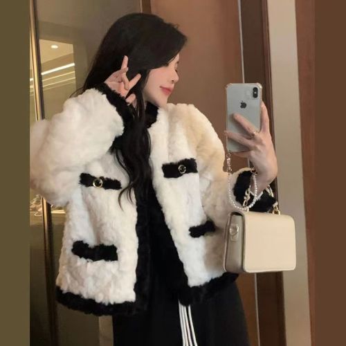 Xiaoxiangfeng Lamb Plush Jacket Women's Autumn and Winter 2023 New Korean Style French Style Loose Slim Cardigan Top