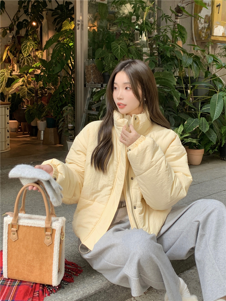 實拍韓系短款立領寬鬆保暖加厚棉服外套高腰百搭休閒褲蘿蔔褲