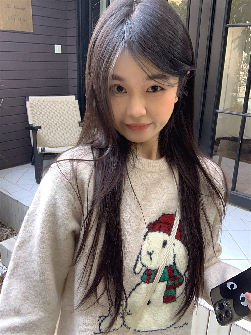 實拍   聖誕新年兔子提花毛衣