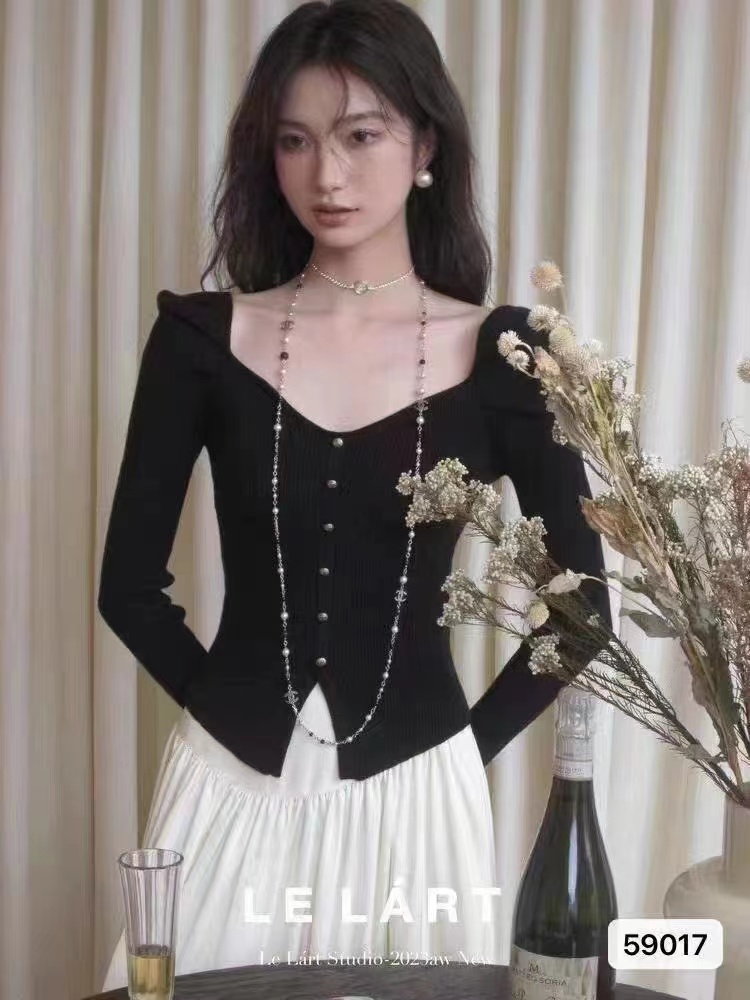 Women's knitted sweaters 2023 new autumn style French style simple and versatile slim fit generous square collar sweater ins trendy and versatile ~