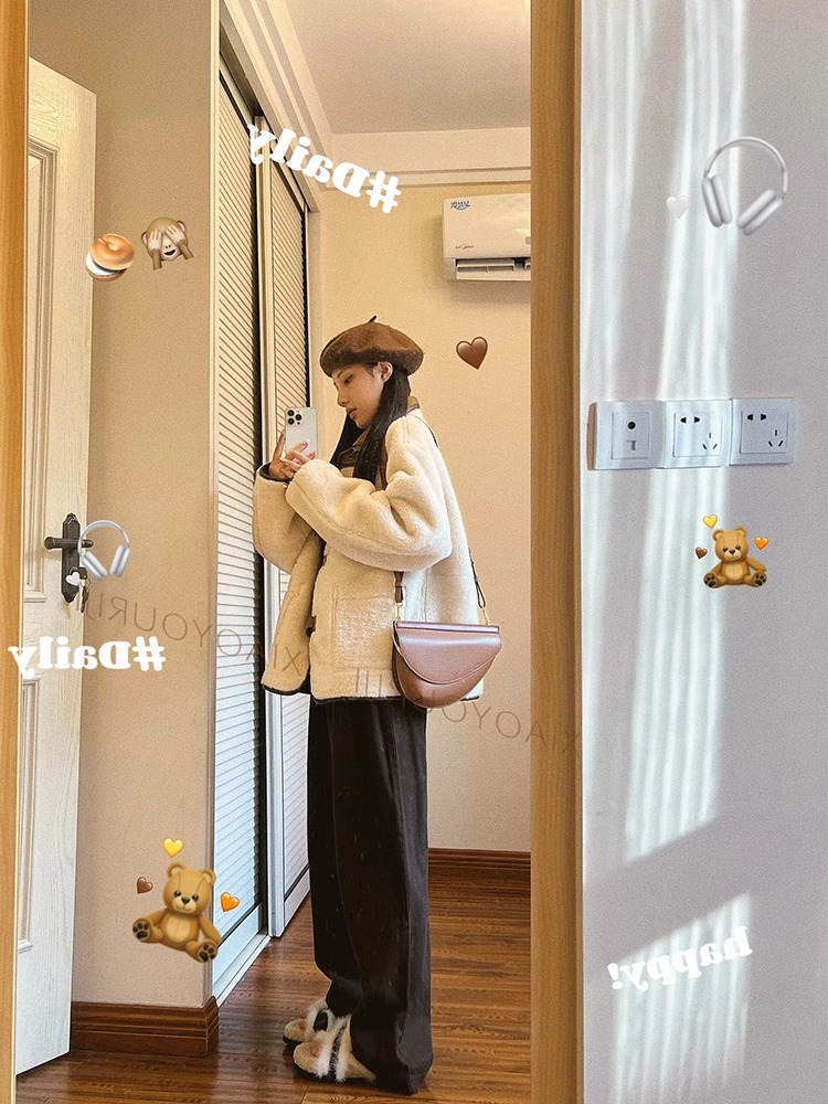 芥末自製時髦AB面兩面穿羊羔毛厚外套女秋冬小個子設計感上衣