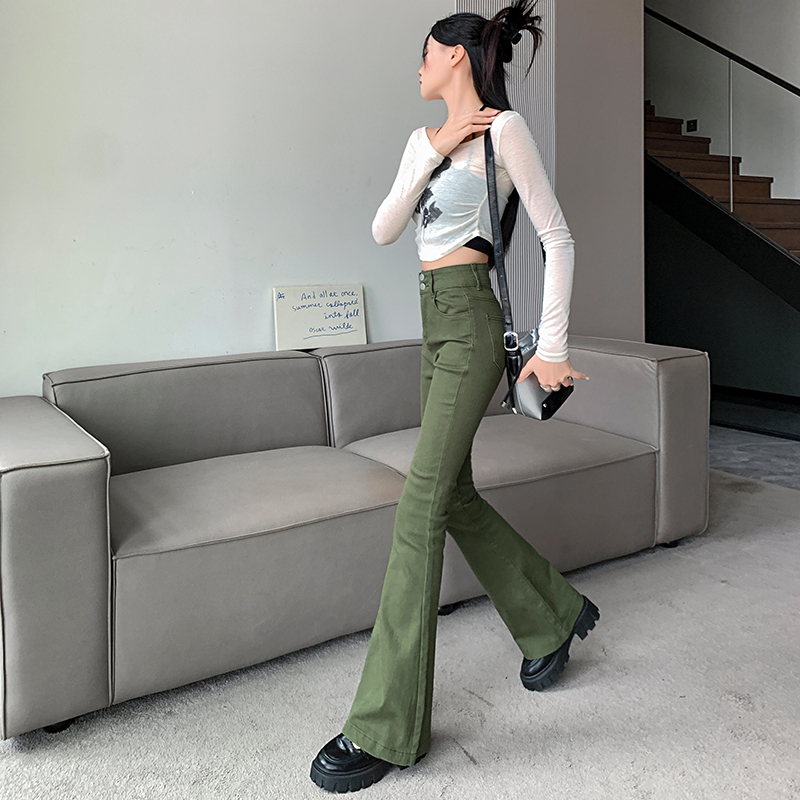 實拍 微喇牛仔褲女2023年冬季新款美式復古高腰修身顯瘦馬蹄長褲